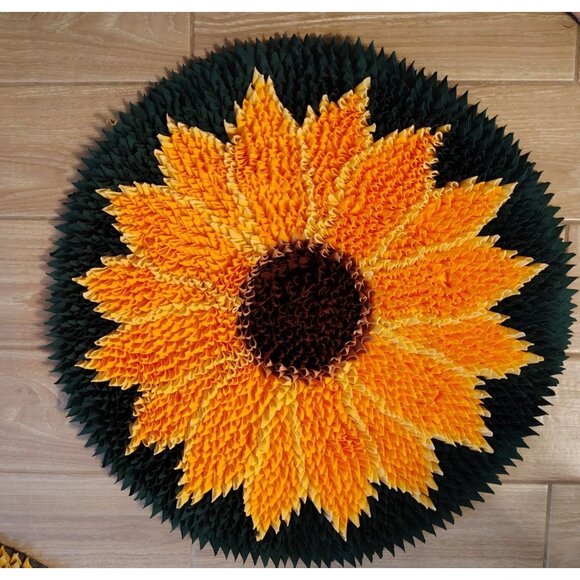 Vtg. Handmade Sunflower Fabric Rug 28" Diameter Country Cottagecore Round Flower - Picture 1 of 2